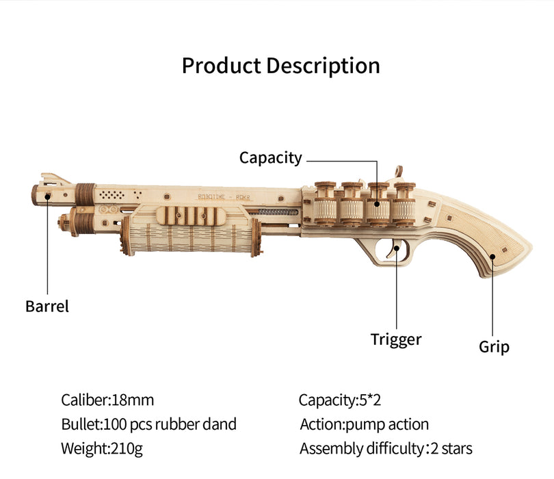 ROKR 3D Wooden Puzzle Rubber Band Shotgun